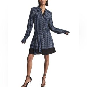 REISS NWT Viviyan Chain Print A-line Flippy Dress In Navy Size 6